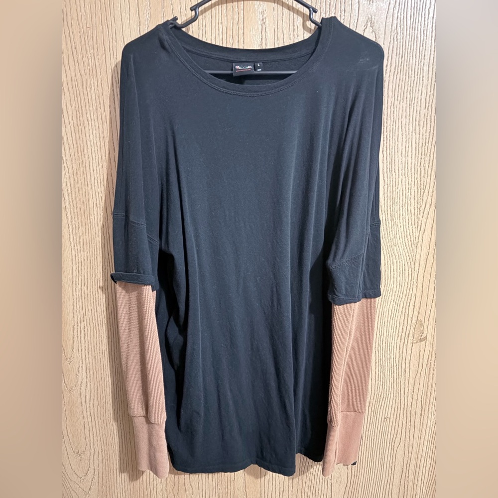Black Long Sleeve Top with Tan Sleeves